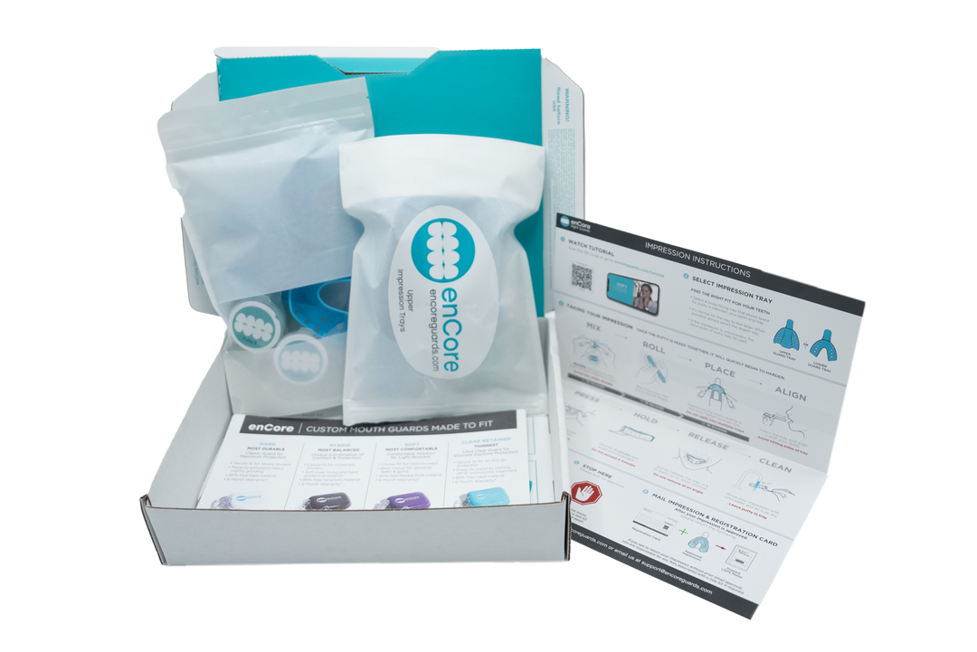 enCore dental impression kit for producing mouth guards for teeth grinding and bruxism protection.